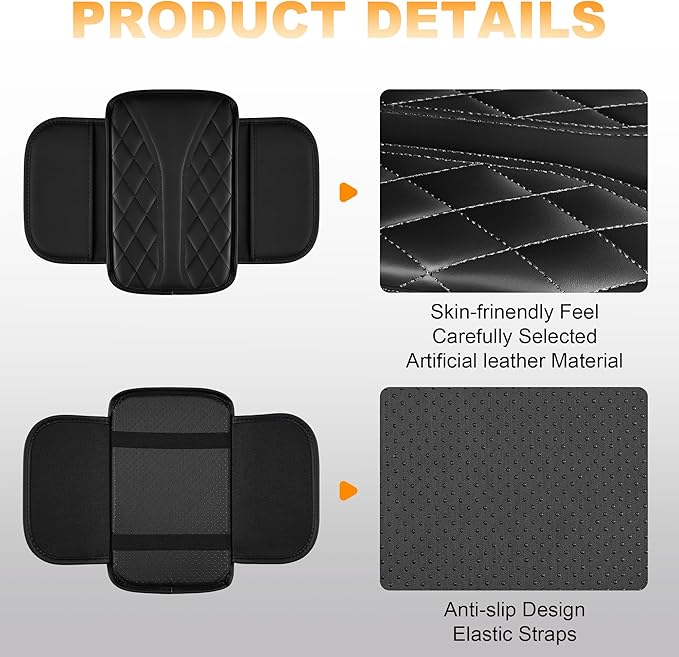 Car Armrest Cover Fit for Mazda Mazda 3 Console Armrest Protector with 2 Storage Pockets Quilted Leather Non-Slip Backing (Black)