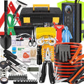 AUTODECO 98 PCS Roadside Car Emergency Assistance Kit with Portable Air Compressor Jumper Cables Safety Hammer All in One Pliers Tool Set（Black）