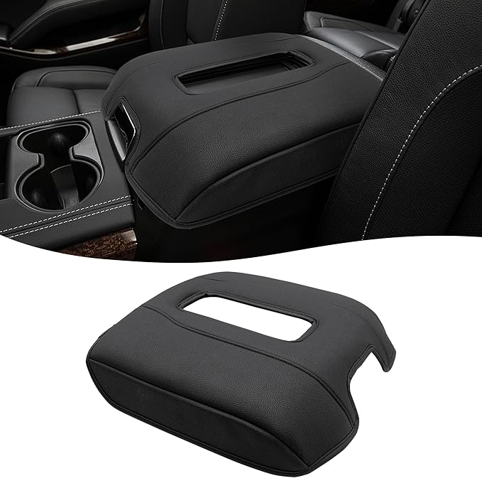 KBH Center Console Armrest Cover for Chevy Silverado, GMC Sierra 2014-2018 & Tahoe Yukon Suburban 2015-2020, Middle Console Lid Protector with Middle Cut, Black (Fits Bucket Seat Only)