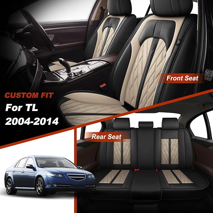 TTX LIGHTING Seat Covers Fit for Acura TL 2004-2014 Seat Covers Full Set Car Seat Covers Faux Leather Breathable Waterproof Car Seat Protector (5 Seats, Black&Beige)
