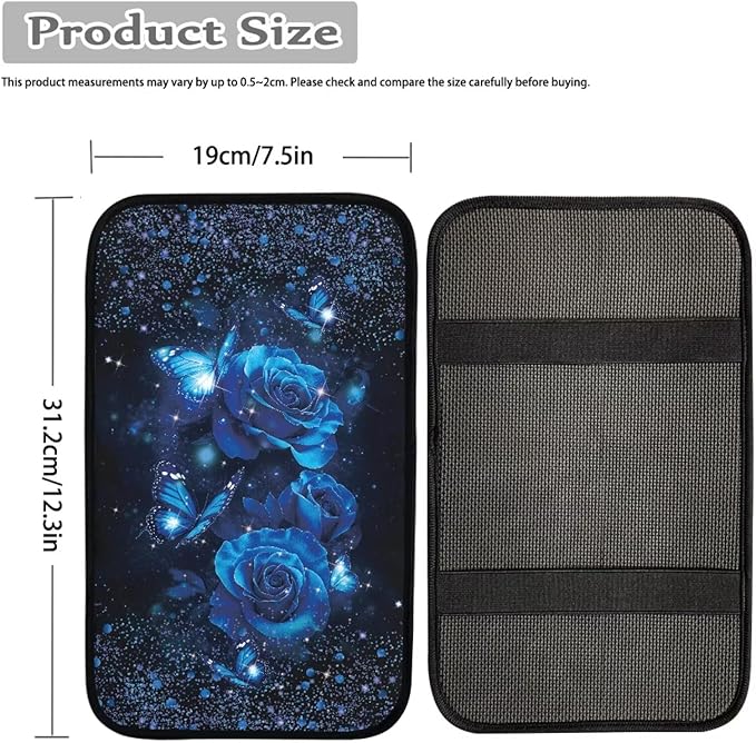 Rose Butterfly Print Car Center Console Armrest Cover Pad Non Slip Scratch Proof Auto Armrest Seat Box Cover Protector Car Interior Decor for Women