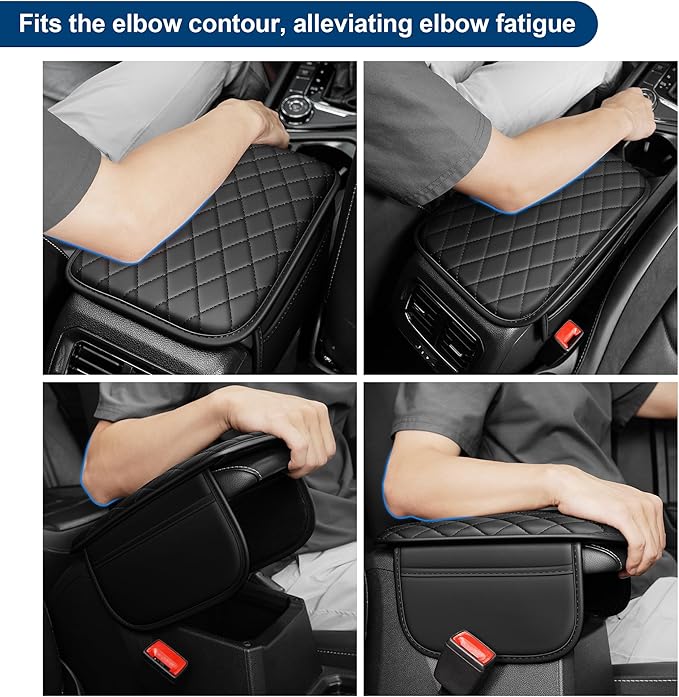 Car Center Console Cover Fit for Volkswagen Arteon Leather Armrest Cover with 2 Storage Bags Waterproof Console Cover Scratch & Wear Resistant(Black)