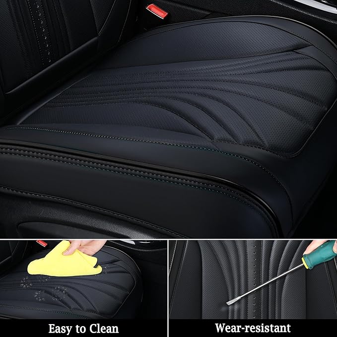 FLORICH Car Seat Covers, Black Leather Car Seat Covers Front Seats, Premium Leatherette Car Seat Cushion for Cars, Automotive Seat Protectors Universal Fit for Most Sedans Cars SUV Trucks