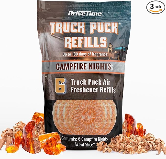 Drive Time Truck Puck Refill - Campfire Nights Fragrance Premium Long-Lasting Car Air Freshener, Odor Eliminator/Deodorizer