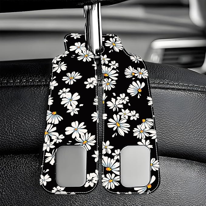 AEWNUNK 1 Pack Car Seat Headrest Hooks for Purses and Bags Watercolor Daisy Floral Bag Purse Holder for Car with Double Metal Hooks Car Purse Hanger Hanging Accessories