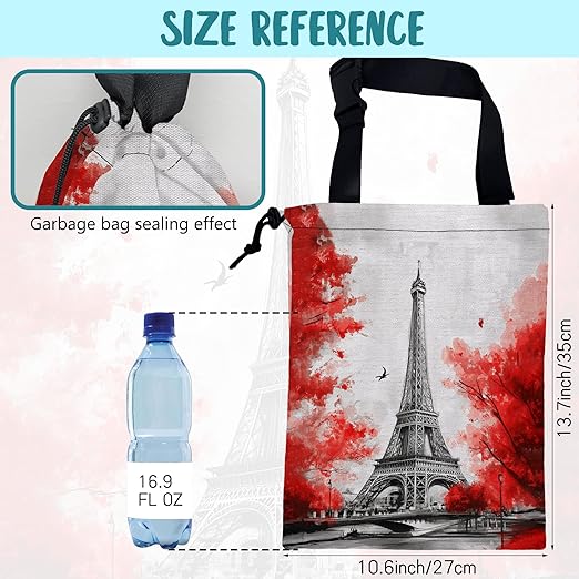 KXWQTRDD Car Garbage Bag Eiffel Tower Red Trees Drawstring Car Trash Bag Hanging for Back Seat with Adjustable Buckle Canvas Vehicle Trash Can Easy-to-Install