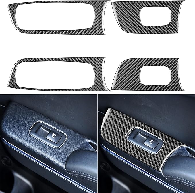 NVCNX Real Premium Carbon Fiber for Chrysler 300 Accessories 2015-2023 2016 2017 2018 2019 2020 2021 2022 S/C/Limited/Touring Door Sides Window Lift Switch Panel Cover Interior Trim Sticker Decal 4PCs