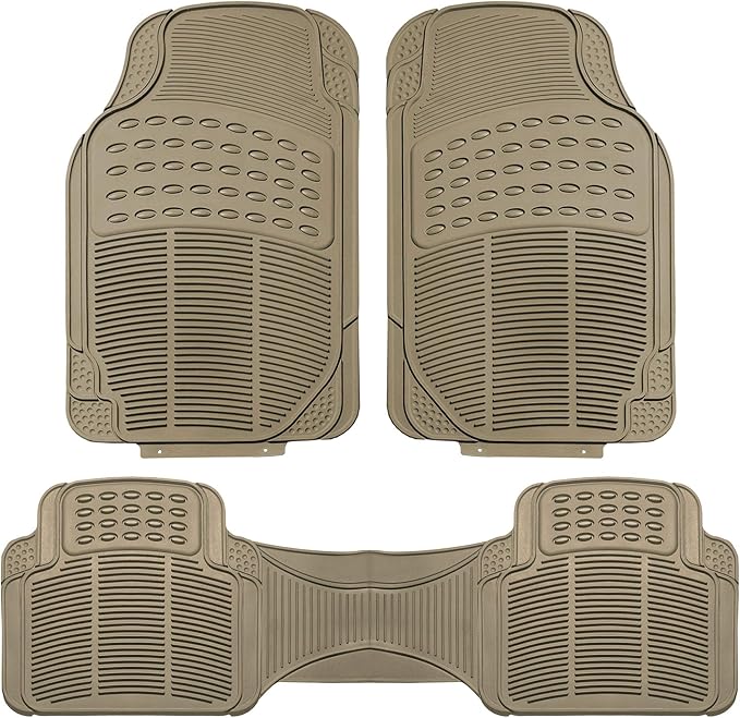 WYLF Automotive Floor Mats Climaproof Trimmable Non-Slip Vinyl Floor Mats-Full Set BEIGEfor Cars, Universal Fit, Floor Mats for Sedan, SUV, Truck Floor Mats