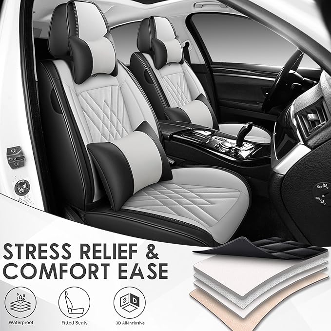 JGDL Car Seat Covers for Subaru Crosstrek 2016-2026, 2 Piece Set Nappa Leather Non-Slip Seat Protectors, Breathable Seat Cover Set. (Deluxe 2 Seats, Black White)