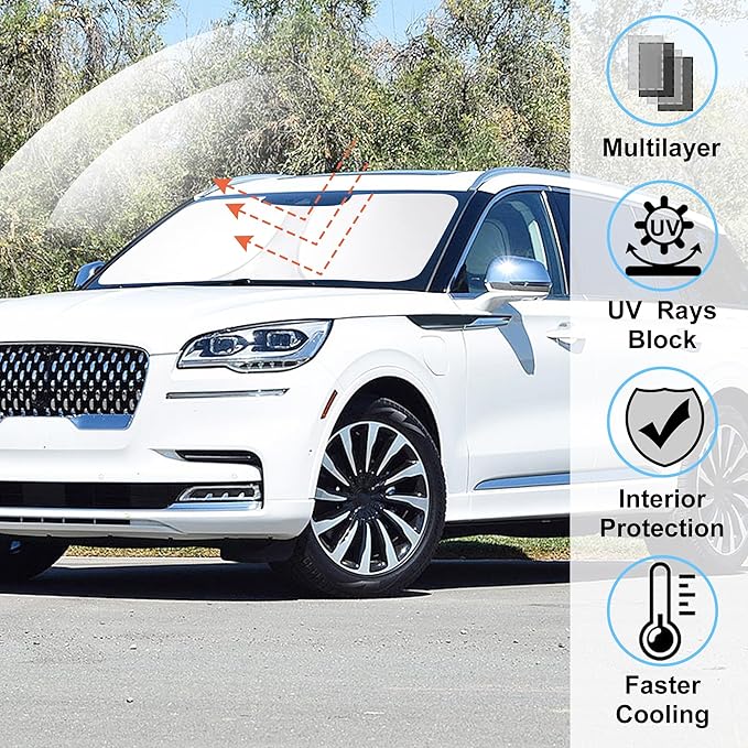 Windshield Sun Shade Custom Fit for 2020-2024 2025 Lincoln Aviator Accessories Foldable Sunshade Sun Blocker Protect Car from Sun Rays & Heat Damage Keep Car Cooler