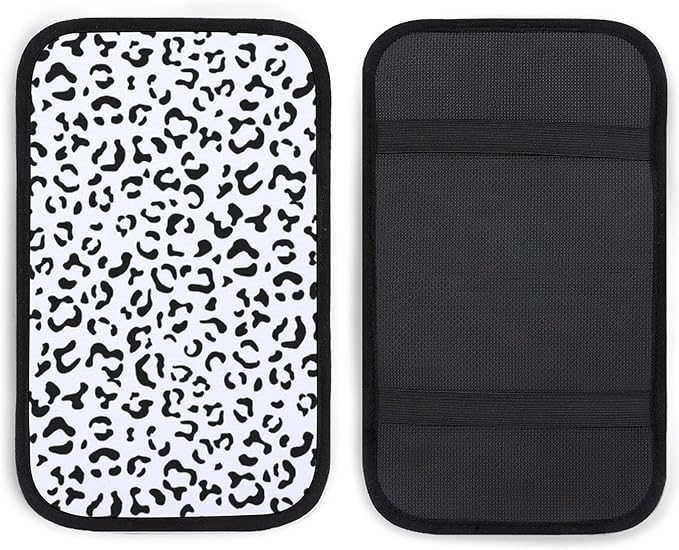 Black White Leopard Car Center Console Cushion Pad,Waterproof Armrest Seat Box Cover Protector,Comfortable Car Decor Accessories Fit for Most Cars, Vehicles, SUVs