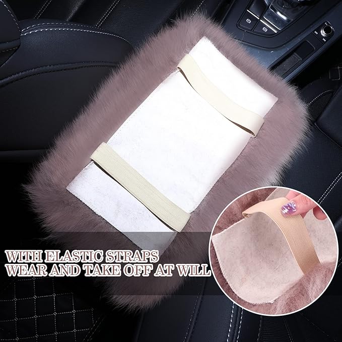 Frienda Furry Armrest Cover Auto Center Console Cover Car Soft Console Pad, Real Sheepskin Wool Soft Fluffy Auto Center Armrest Pad for Most Car Decoration Protector(Cameo Brown)