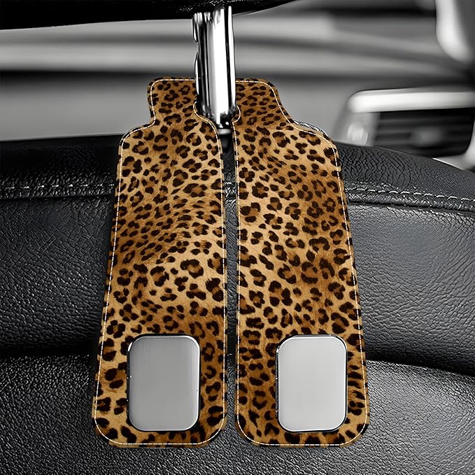 AEWNUNK 1 Pack Car Seat Headrest Hooks for Purses and Bags Abstract Brown and Black Leopard Bag Purse Holder for Car with Double Metal Hooks Car Purse Hanger Hanging Accessories