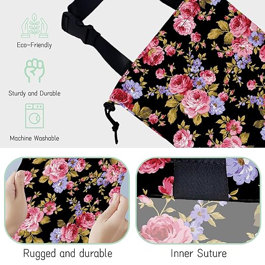 NHNXHWIA Pink Roses Car Garbage Bag,Hibiscus Waterproof Small Car Trash Bag Hanging Back of Seat,Drawstring Hanging Car Trash Bag with Adjustable Buckle for Car Accessories