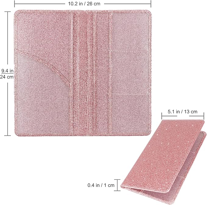 Car Registration and Insurance Holder, Premium Leather Insurance and Registration Holder,vehicle Glove Box Car Organizer, with Magnetic Shut for Cards, Driver License (Glitter Rose Gold)