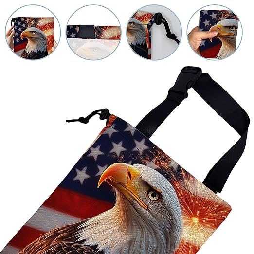 Vintage Bald Eagle Car Trash Bag,American Flag Strap Drawstring Car Garbage Bags,Car Back Seat Organizer with Adjustable Buckle for Car Accessories