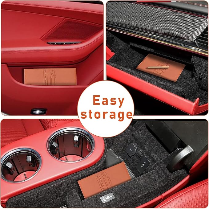 Kewucn Car Registration and Insurance Card Holder, Leather Auto License Document Glove Box Compartment Organizer, Essentials Vehicle Wallet Case for Driver License, ID Card (Brown)