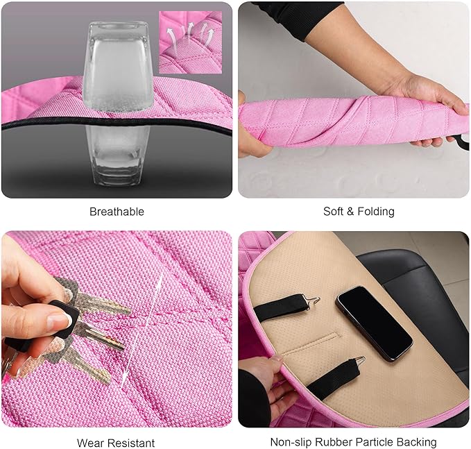 ENOGE Linen Car Seat Covers Front Seat Covers Breathable Cloth Fabric Car Seat Protector Universal Fit Most Automotive, Van, SUV, Trucks(Pink, 1 Front Set)