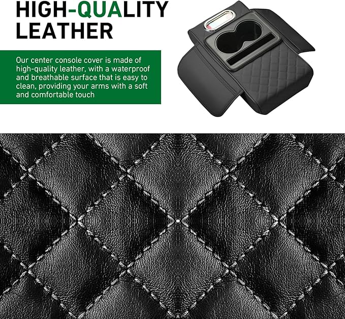 Car Armrest Cushion, 5-in-1 Center Console Cover Organizer, Multi-Functional Car Armrest Storage Box with 2 Cup Holder, Car Accessories Interior Organizers for Most Cars (Black)