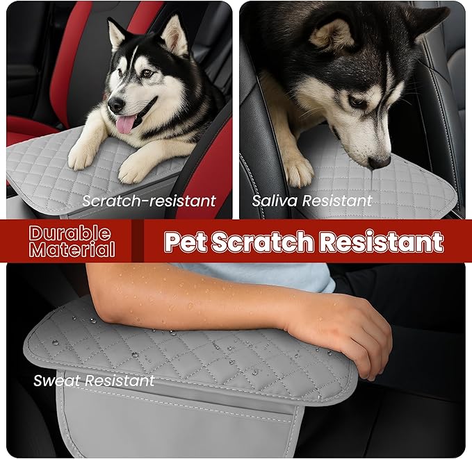 Car Middle Center Console Cover with 2 Storage,Microfiber Nappa Leather Gray Car Armrest Cover Cushion with 2 Bags,Universal Car Armrest Storage Box Car Interior Accessories for Most Vehicles
