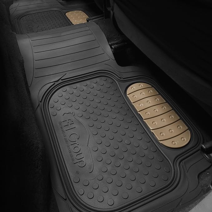 FH Group Heavy-Duty Car Mats - Universal Fit, Trimmable Rubber Floor Mats, Sedans, SUVs, Trucks - Beige