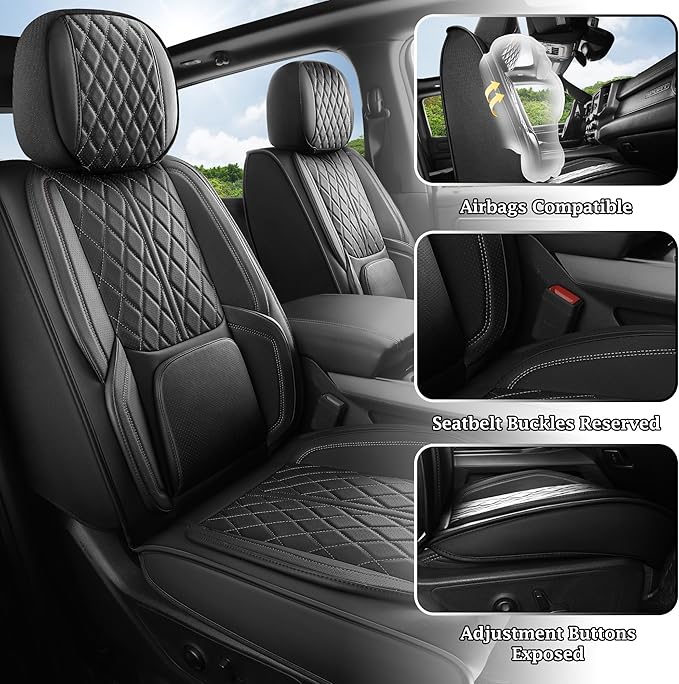 Automotive Seat Covers Universal Fit for Cars, SUV, Sedans, with Anti-Slip Breathable Faux Leather (Black, Front Seat)