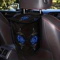 5L Large Capacity Multipurpose Trash Bin for Van Car Trash Can with Lid Trash Bag Hanging with Storage Pockets Leak-Proof SUV Organizer Collapsible and Portable Truck Garbage Bin (Deep Blue Rose)