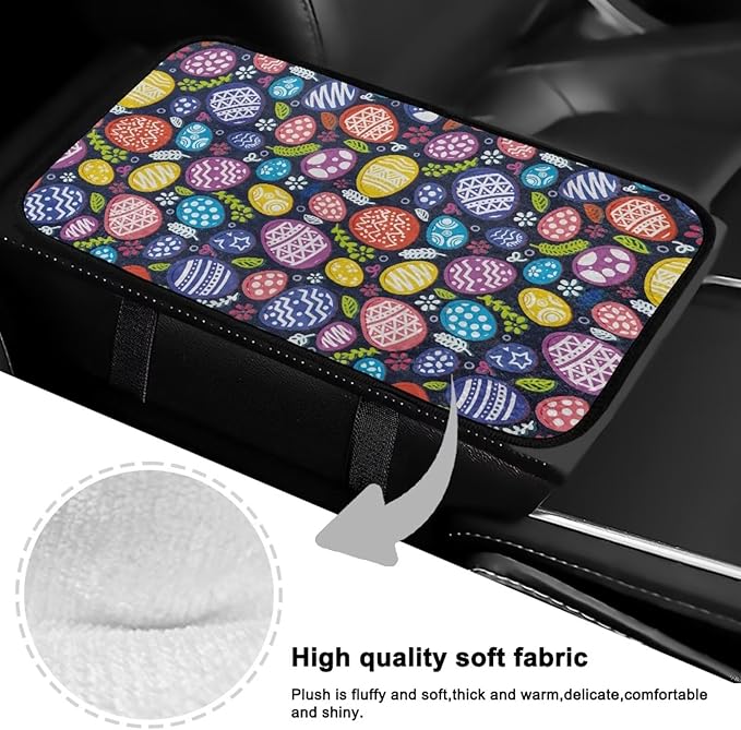 Bulopur Easter Eggs Arm Rest Cover Car Flannel Center Console Cover Easy to Install Car Decor Accessories Auto Armrest Console Cover for Most Vehicle, SUV, Truck, Car