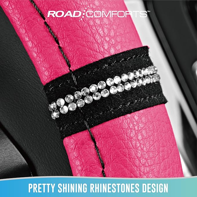 Road Comforts Leopard Steering Wheel Cover - Made with PVC Leather Cheetah Print - Anti-Slip, Universal Fit 14 1/2 inches to 15 inches - Hot Pink