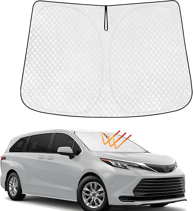 KMF Windshield Sun Shade for Toyota Sienna 2021-2024 2025 with 310T Foldable Car Sun Shade,Custom Fit Sunshade for Front Window Sun Visor Protector Interiors Block UV Rays Accessories