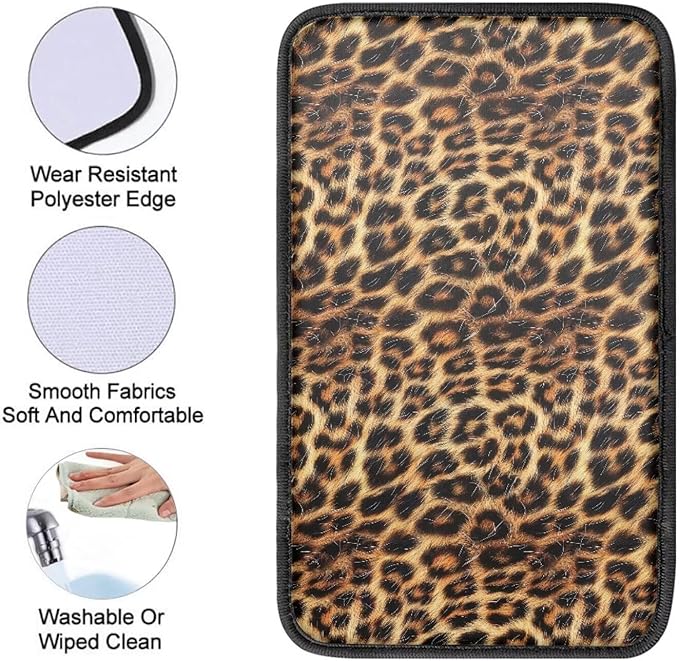 Brown Cheetah Print Armrest Cover for Car Console Covers,Soft Armrest Cover for SUV,Cars, Leopard Print Car Accessories for Women Men