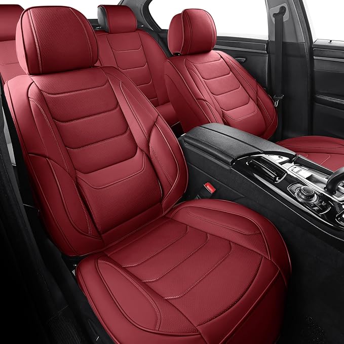 hoozoom Front Seat Covers for Cars Breathable Leather Seat Covers Waterproof Seat Protectors Universal Fit for Most Automotive Cars SUV Trucks(Red, Front Pair)