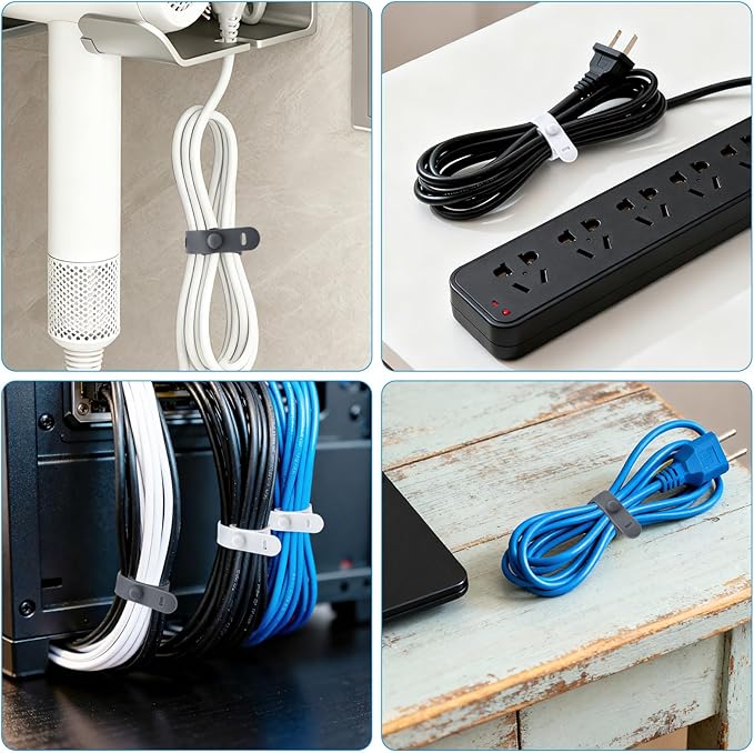 24 Pcs Silicone Cable Ties, Wire Cord Organizer, Cord Ties Reusable Cable Organizer 5Inch Cable Management Tie (4 Color) Cbfoeyk
