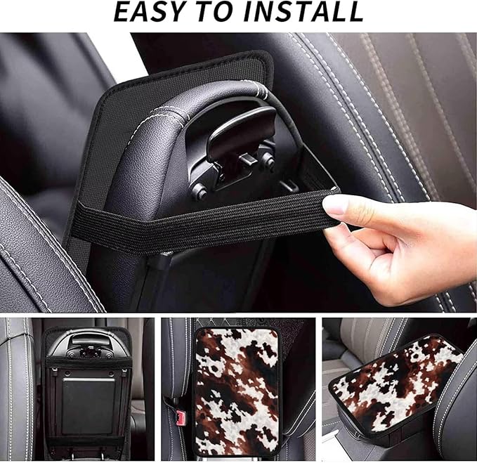 Brown Abstract Print Center Console Cover Vintage Retro Animal Skin Pattern Arm Rest Covering Pad for Car Cow Middle Console Lid Covers