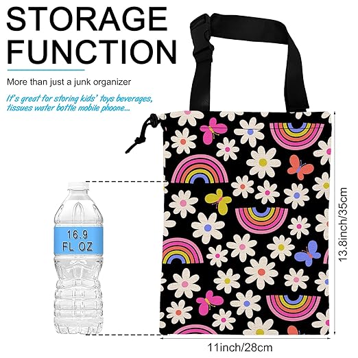 ghatobty Car Trash Bag Daisy Rainbow Butterfly Car Garbage Bag Hanging Car Trash Can for Back Seat with Drawstring, Waterproof Garbage Bags for Car Accessories Vehicle Travelling Camping Outdoor