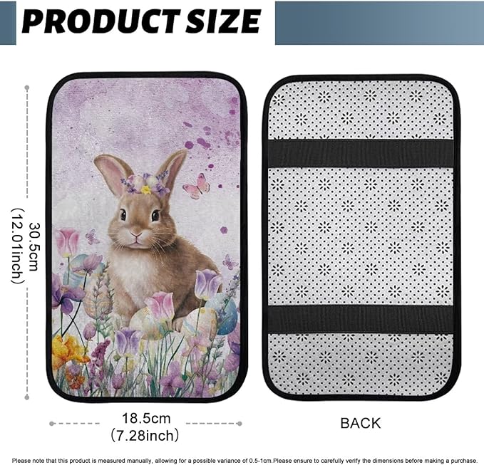 Bulopur Easter Bunny Car Center Console Cushion Pad Flannel Center Console Cover Easy to Install Car Decor Accessories Auto Universal Car Interior Accessories Car Arm Rest Cover
