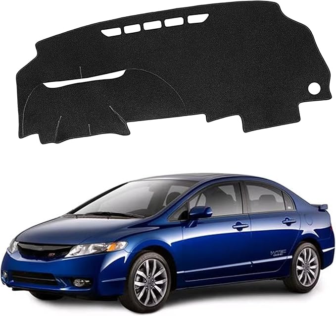 Upgraded Dash Mat for 2006-2011 Honda Civic Polyester Dash Board UV Protection Non-Slip Windshield Reflective Dash Cover Interior Accessory Black