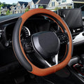 SEG Direct D Shaped Steering Wheel Cover for 14.5-15 inch Flat Bottom Wheels, Breathable Perforated Microfiber Leather, Anti-Slip Grip, Universal Fit for Cars & SUVs, Black and Orange