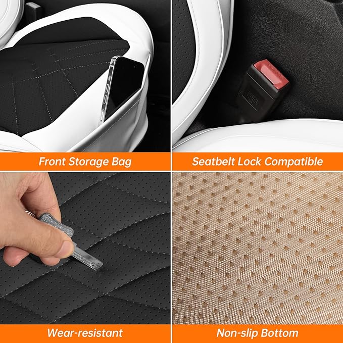 GEZHOUBA Black White Car Seat Covers Full Set, Full Coverage Luxury Leather Automotive Seat Covers Waterproof Car Seat Protector, Front & Rear Seats Cover Sets Universal Fit for Most Cars SUVs Trucks