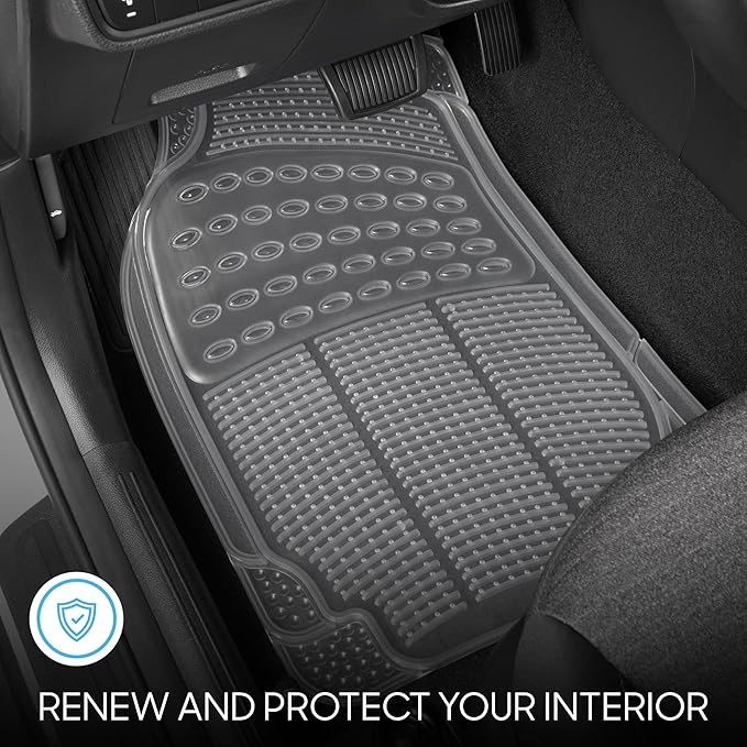 BDK Heavy Duty 4pc Front & Rear Rubber Floor Mats for Car SUV Van & Truck - All Weather Protection Universal Fit, Clear