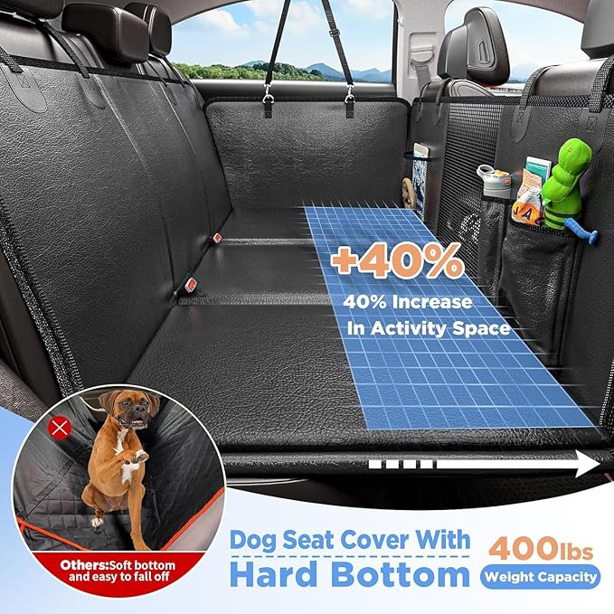 MYJAQI Back Seat Extender for Dogs, Waterproof Dog Car Seat Cover for Back Seat with Hard Bottom, 2025 Upgraded Material, 100% Waterproof, Safer, Easy to Use and Clean, Holds 400lbs