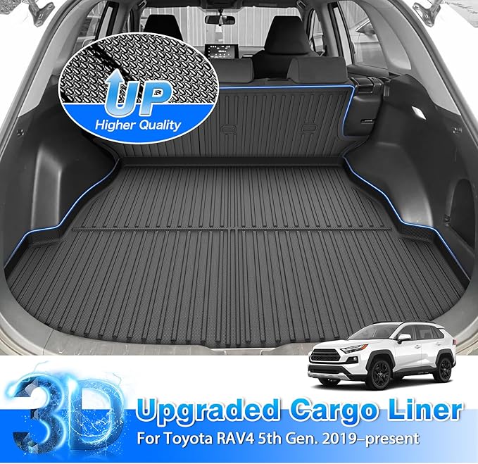 Floor Mats for 2019-2024 2025 Toyota RAV4 (Include Hybrid) Cargo Liner with Back Seat Cover for RAV4 Accessories, All Weather TPE Trunk Mats for RAV4 LE/XLE/Limited/TRD/Adventure (5 PCS)