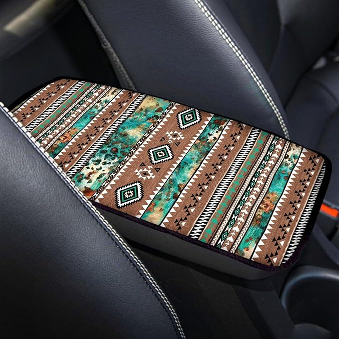 Horeset Southwest Aztec Universal Fit Auto Center Console Cover Decor Protector, Anti-Scratch Car Armrest Cushion