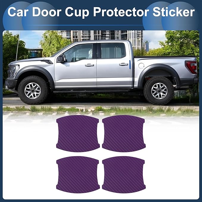 3D Car Door Handle Scratch Protector, 84x94mm Removable Magnetic Car Door Handle Protective Film Purple, 4 Pcs