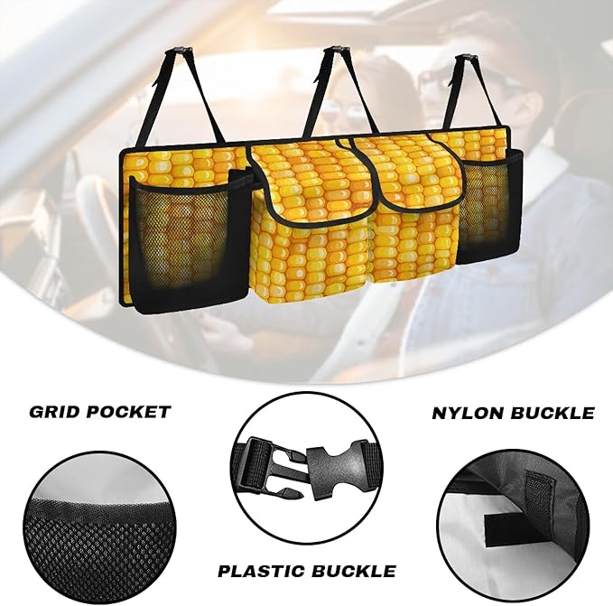 CLOHOMIN Corn Trunk Organizer for SUV Sedan Auto Yellow Car Trunk Organizer Hanging Car Storage Bags Collapsible Cargo Bag Car Decor Accessories Gifts