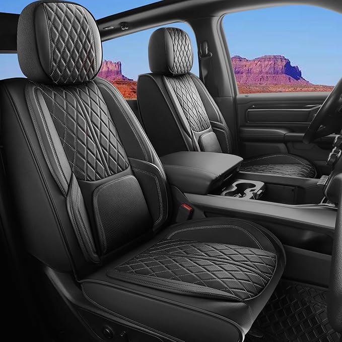 Automotive Seat Covers Universal Fit for Cars, SUV, Sedans, with Anti-Slip Breathable Faux Leather (Black, Front Seat)