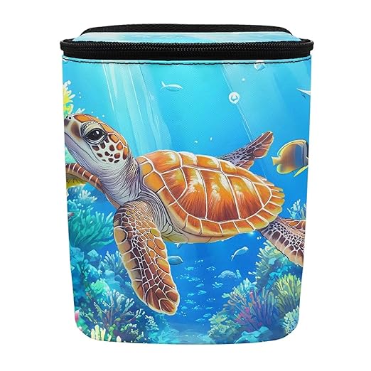 Talayituse Turtle Fish Water Plants Print Car Trash Can with Lid, Leak Proof Auto Trash Bag Hanging Vehicle Garbage Can Multipurpose Storage Container for Back Seat Road Trip
