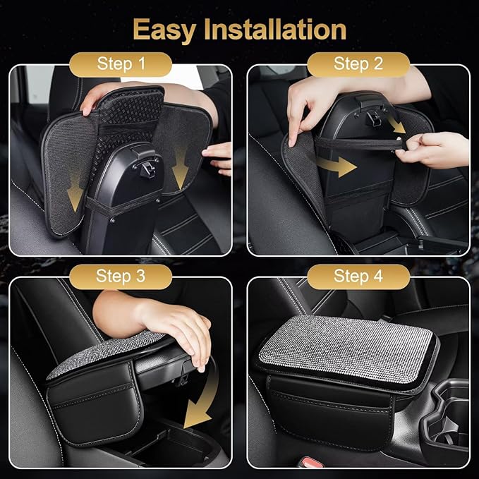Bling Center Console Cover Fit for Toyota Venza with 2 Storage Bags Fully Diamond-Studded Style Center Console Armrest Cover with Total Protection(Silver Diamond)