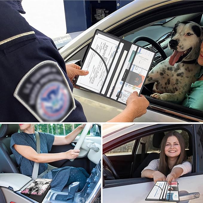 RAUEDWDJS Car Registration and Insurance Holder,Leather Vehicle Glove Box Organizer Wallet Case for Driver's License,ID Key Information Cards-Cherry Blossom Highland Cow