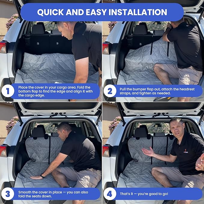 4Knines Split Cargo Liner for SUV – for Dogs & Pets, Heavy-Duty, Waterproof Trunk Mat & Cargo Cover – Fits 60/40 Split Bench & Armrest Pass-Through – Machine Washable, Non-Slip (Extra Large, Beige)